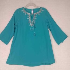 Women's Tunic Kurti Size‎ Small in Teal w/ Gold embroidery sequins